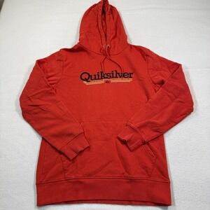 Quiksilver Hoodie Men's Small Orange Pullover Sweatshirt Logo Surf‎ Skate Casual